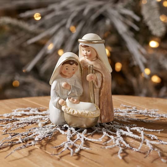 Melrose 5.75" Neutral Toned Holy Family Nativity Figurines, 4ct.